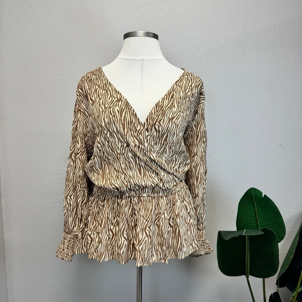 River Island Animal Print Wrap Tea Blouse - Size 28